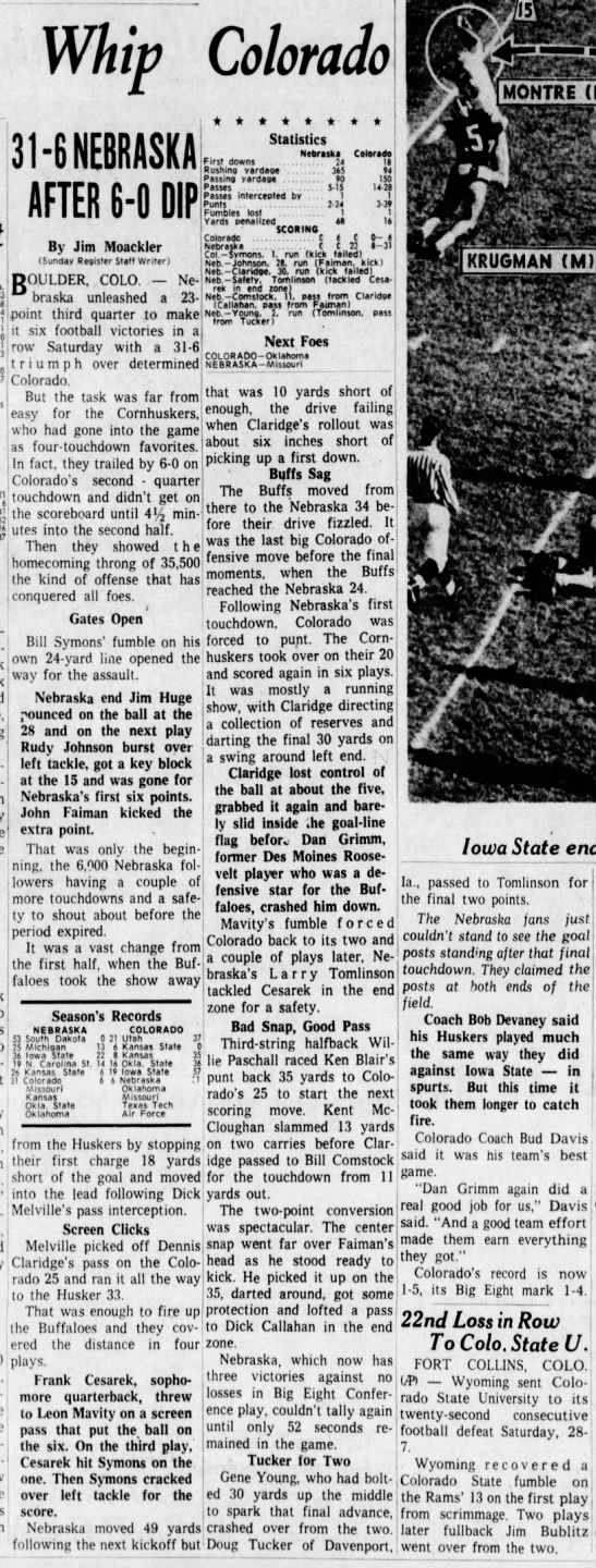 1962 Nebraska-Colorado, Des Moines Register - 