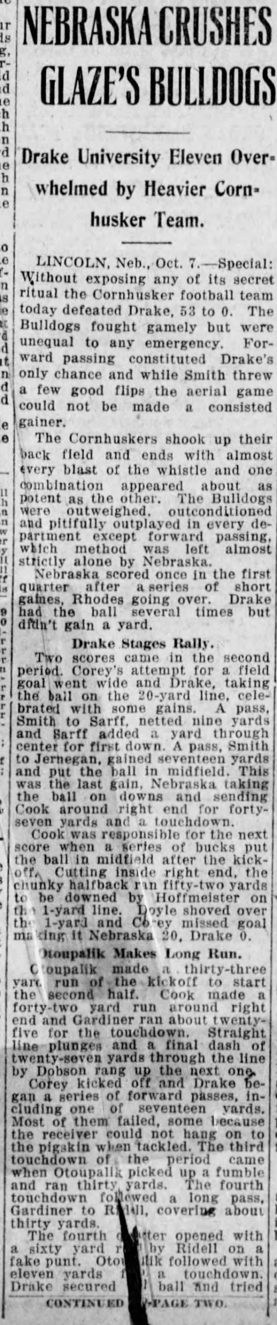 1916 Nebraska-Drake football, part 1 - 