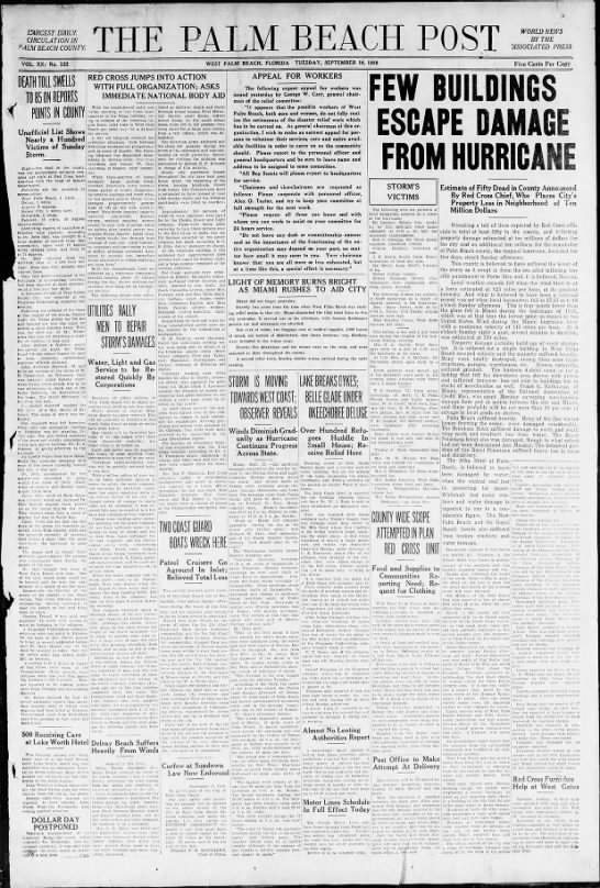 News about the 1928 Okeechobee hurricane - 