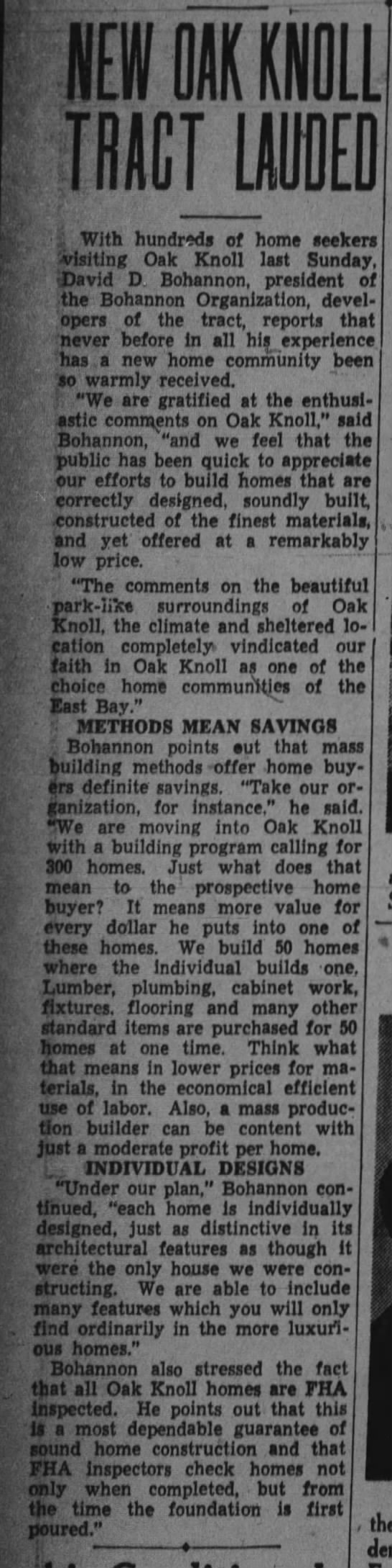 New Oak Knoll Tract Lauded - Oakland Tribune June 13, 1937 - 