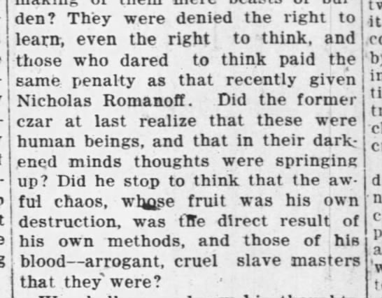 Excerpt from editorial titled "Nicholas Romanoff, Coward" - 