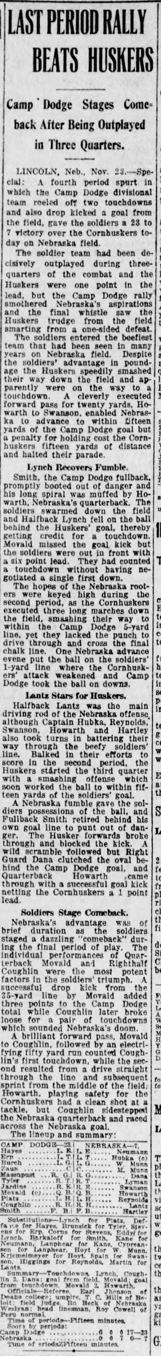 1918 Nebraska vs Camp Dodge, DMR - 
