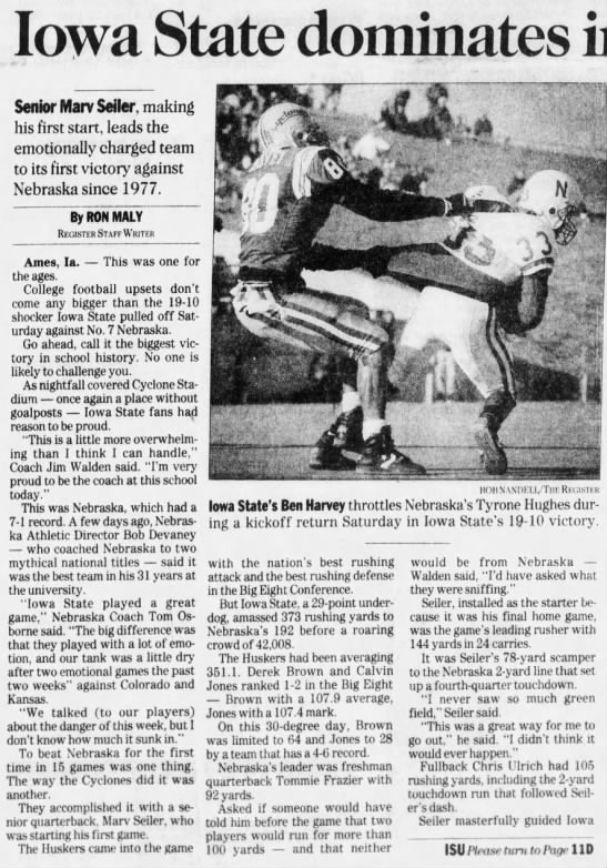 1992 Nebraska-Iowa State football, DMR1 - 