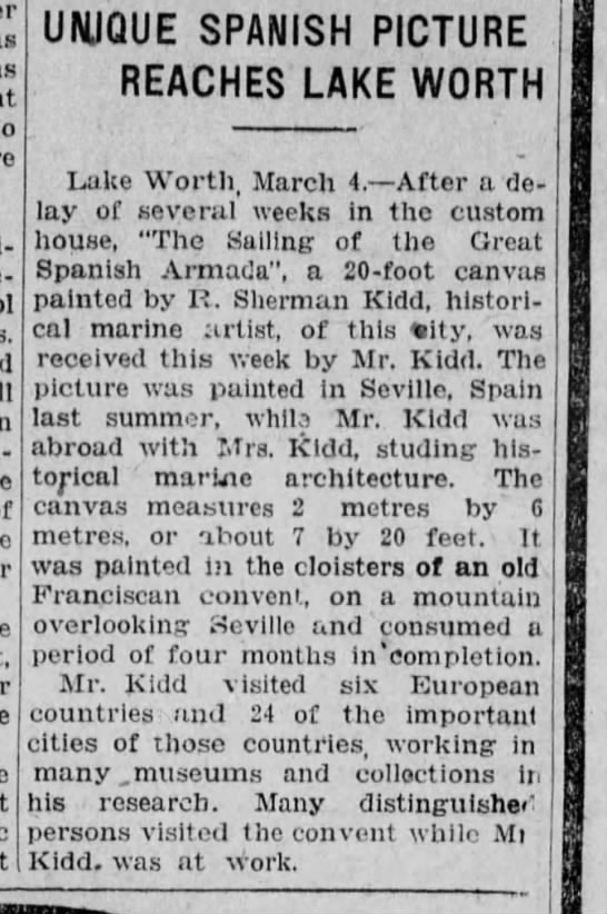 Kidd Sherman - Spanish Armada arrived in Lake Worth March 1925 - 