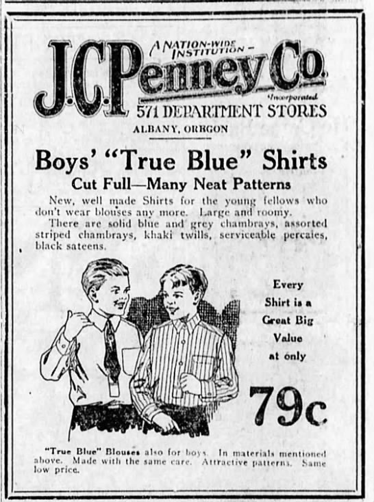 JC Penney boys' shirt ad, Oregon 1925 - 