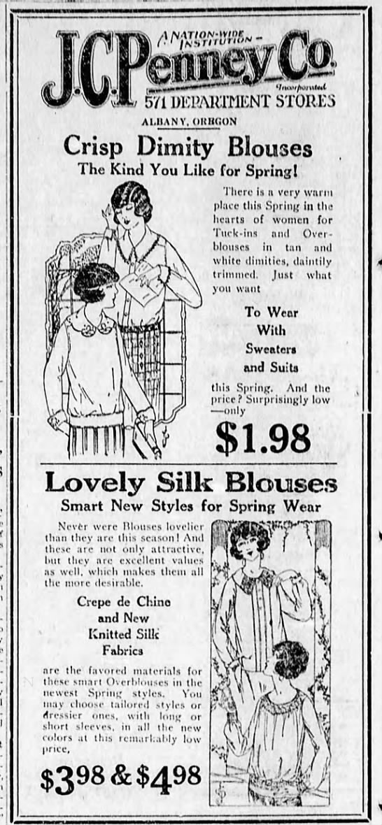 JC Penney women's blouses ad (Oregon, 1925) - 
