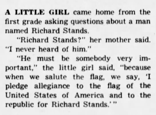 "Richard Stands" in Pledge of Allegiance (1959). - 