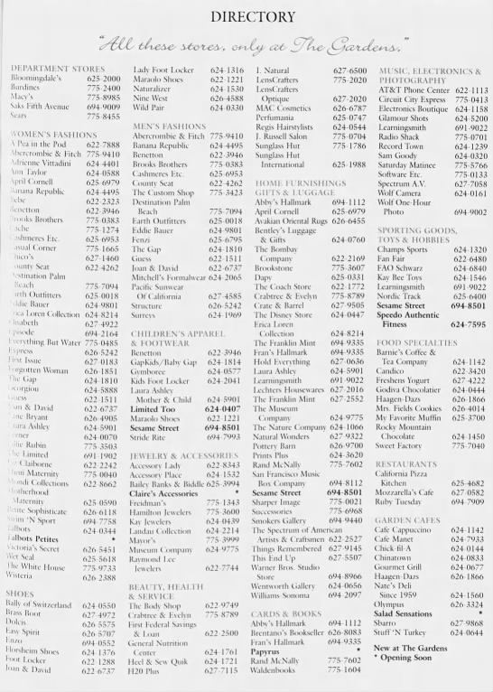 The Gardens Mall Directory August 1995 Newspapers Com
