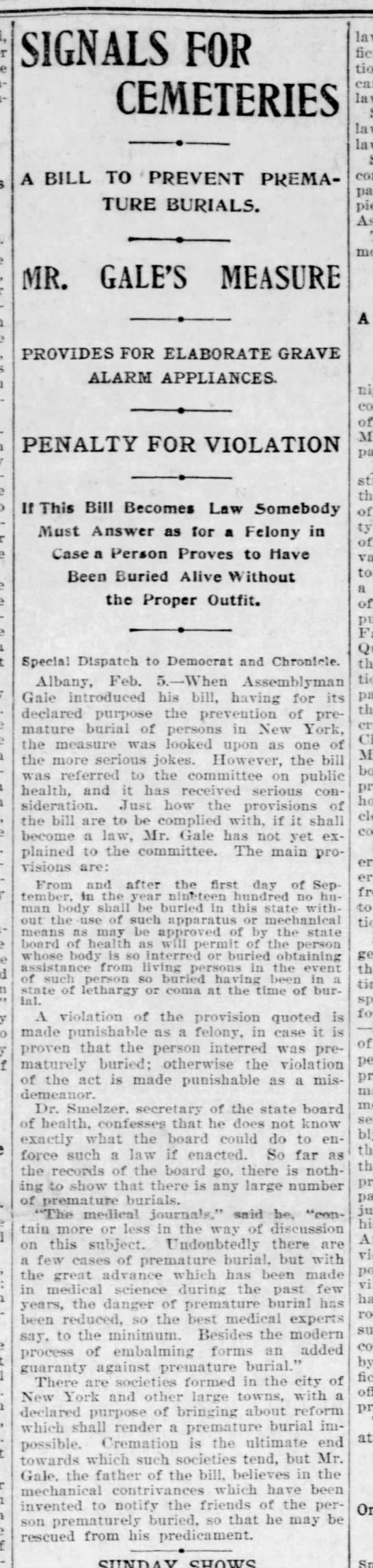 New York bill aimed to prevent premature burials (1900) - 