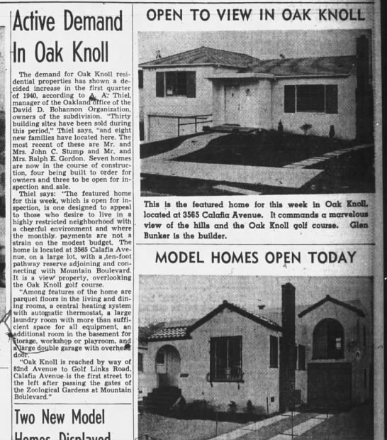 Active Demand In Oak Knoll - Oakland Tribune Apri 16, 1940 - 