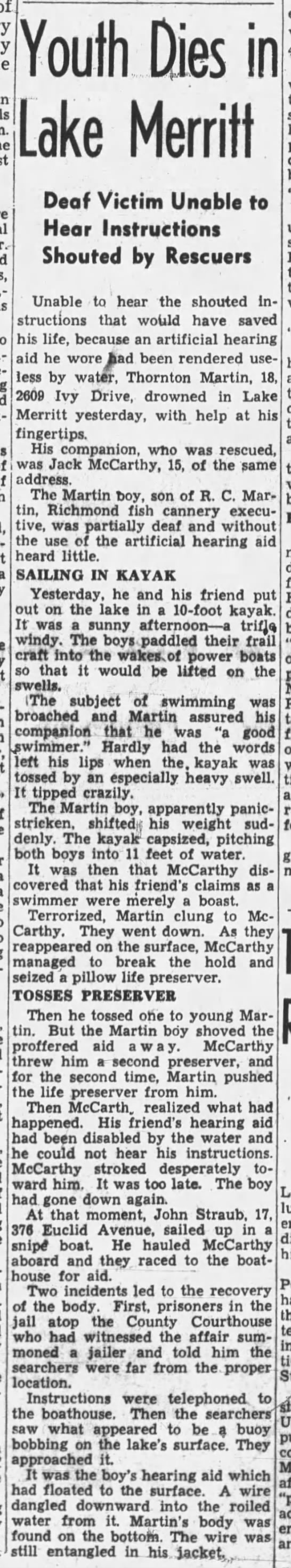 Thornton Martin drowns in Lake Merritt - 