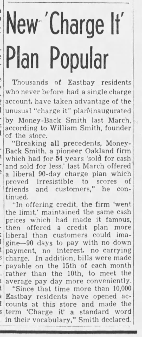 New 'Charge It" Plan Popular - Oakland Tribune September 27, 1940 - 