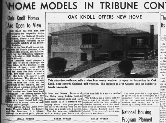 Oak Knoll Homes Are Open to View - Oakland Tribune Jan 21, 1940 - 