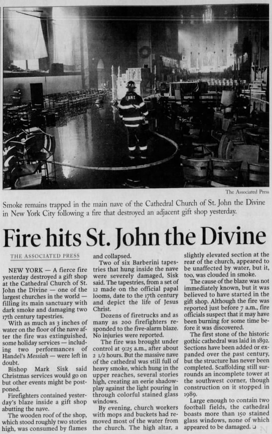 Fire hits St. John the Divine - 