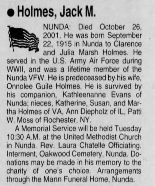 Obituary for Jack M. Holmes, 1915-2001 - 