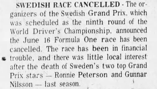1979 Swedish GP Cancelled - 