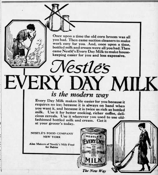 1920:  Nestle's "New Milk" ad in St. Louis MO paper - 
