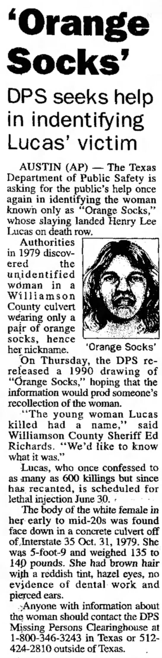 'Orange Socks' DPS seeks help in identifying Lucas' victim - 