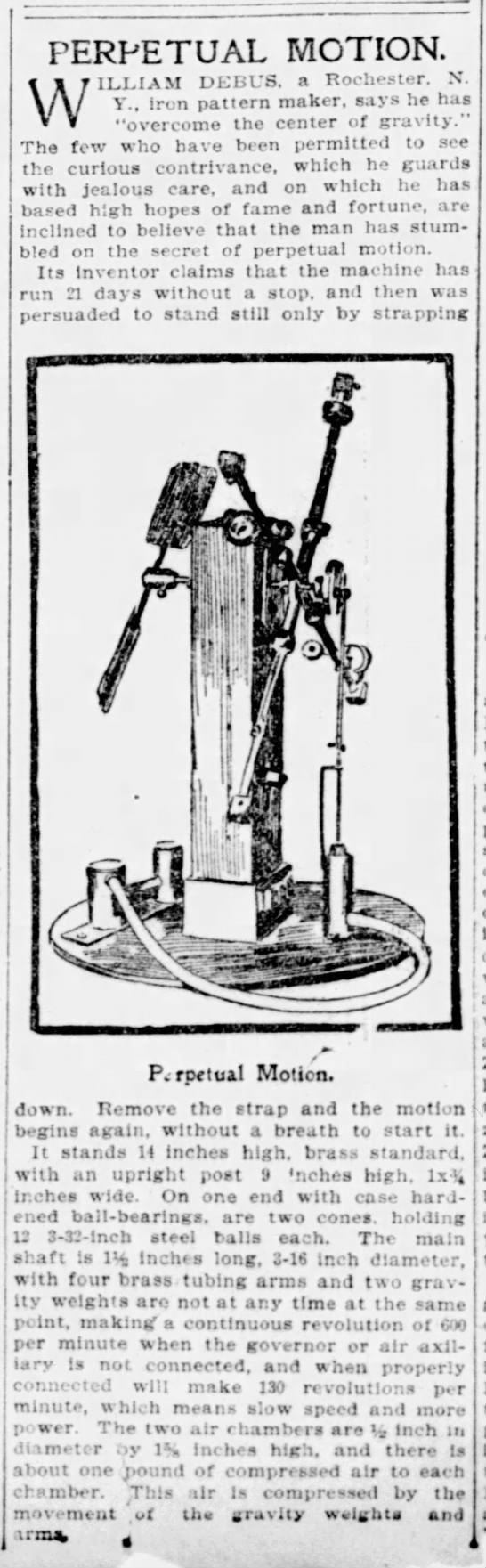 William Debus, Rochester, N.Y.-based iron pattern maker and would-be inventor of perpetual motion. - 