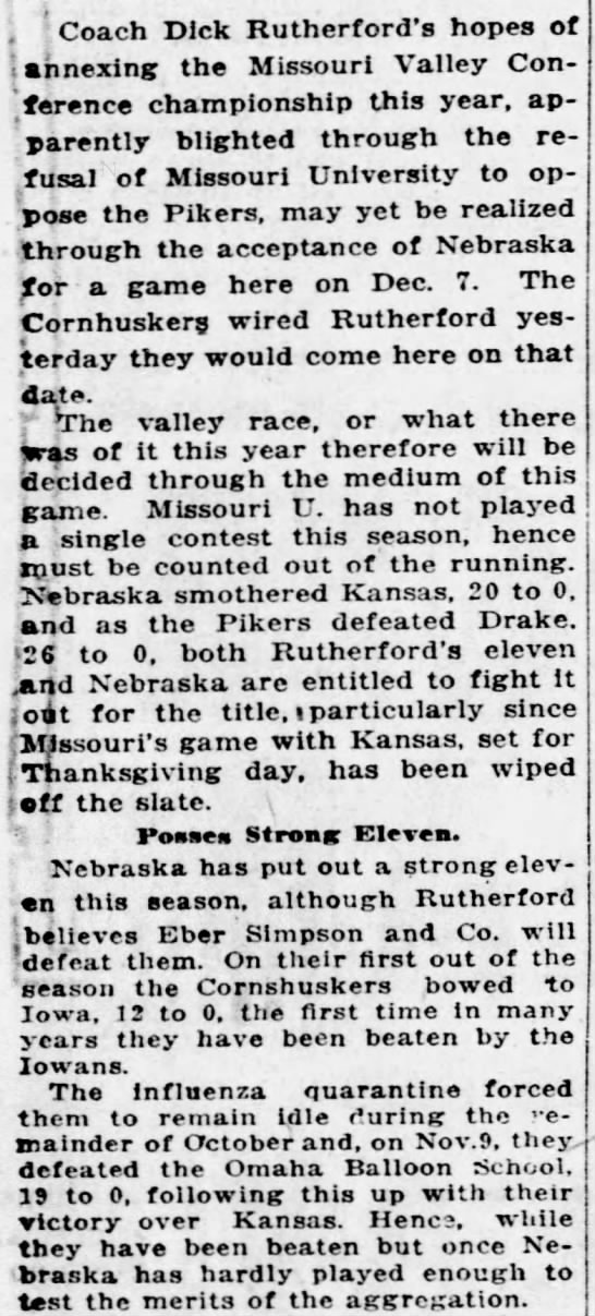 1918 Nebraska schedules postseason game with Washington of St. Louis - 