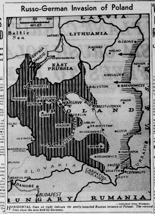 Map of Soviet-German invasion of Poland published September 18, 1939 - 
