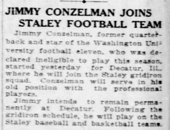 Jimmy Conzelman Joins Staley Football Team - 