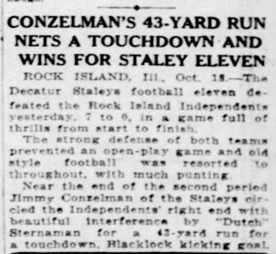 Conzelman's 43-Yard Run Nets a Touchdown and Wins for Staley Eleven - 