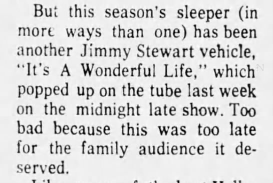 "It's a Wonderful Life" debuts on television. Some markets play it late at night. - 