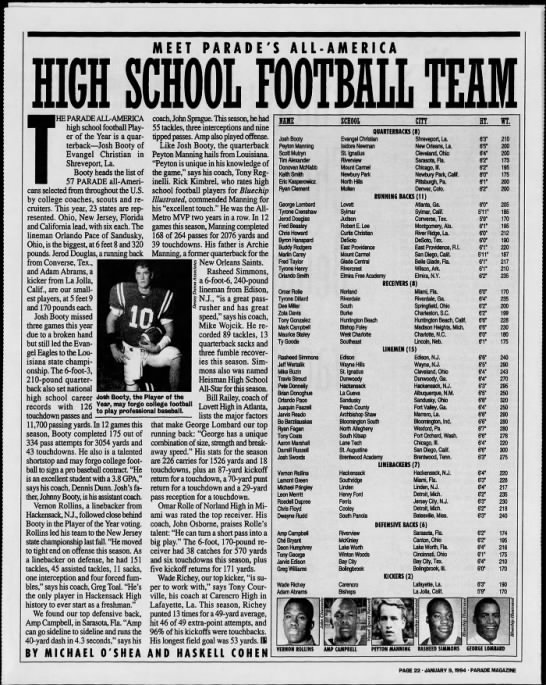 1993 Parade All America High School Football Team (31st Annual) - 