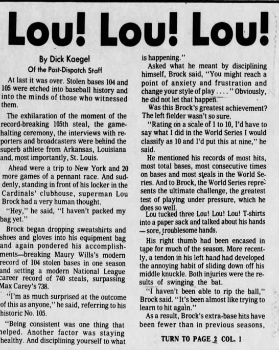 Sept. 11, 1974: Brock steals 105 - 