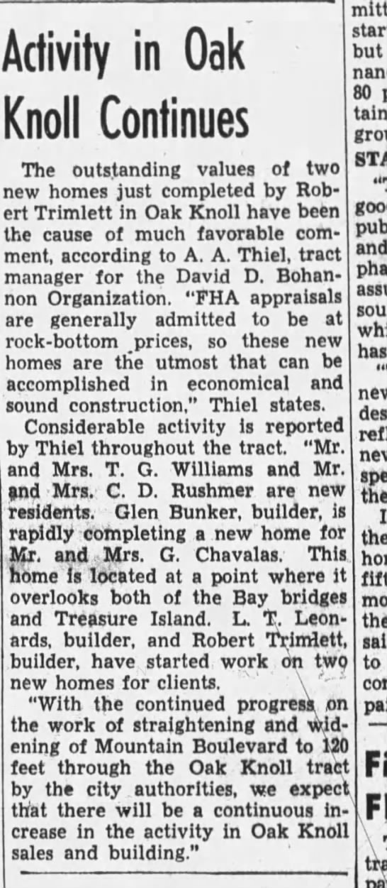 Activity In Oak Knoll Continues - Oakland Tribune October 29, 193 - 