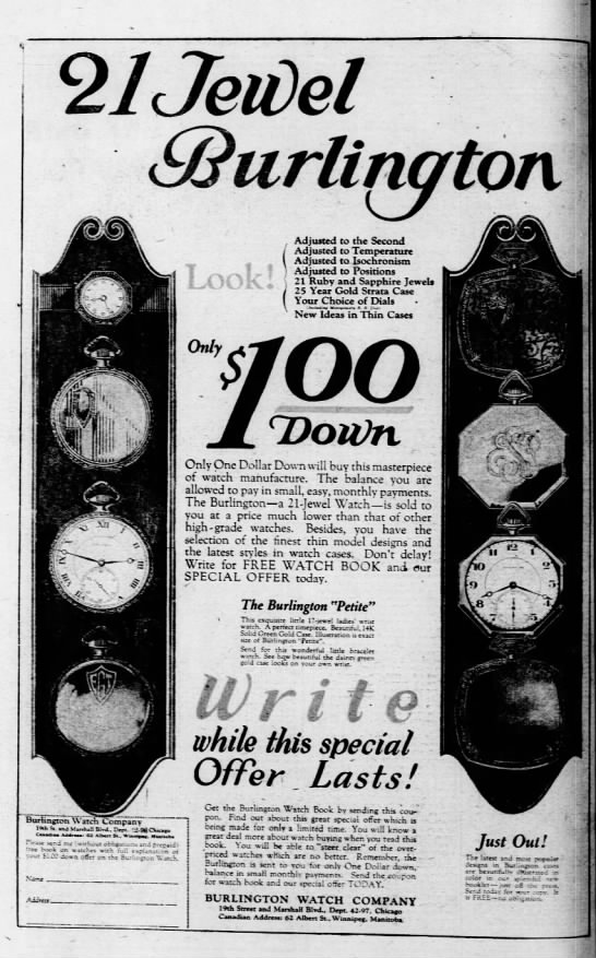 Last Burlington Watch Company ad to be found in the United States - 