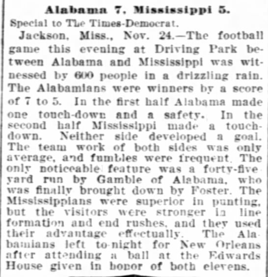 "Alabama 7, Mississippi 5," 11/25/1899, The Times-Democrat, p.7 - 