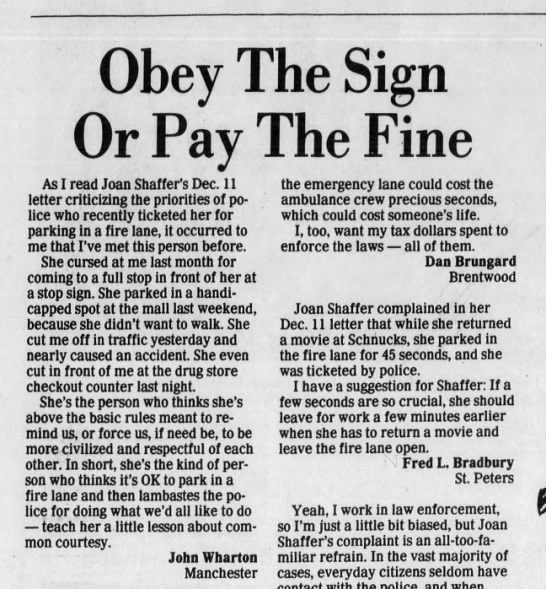 "Obey the sign or pay the fine" (1991). - 