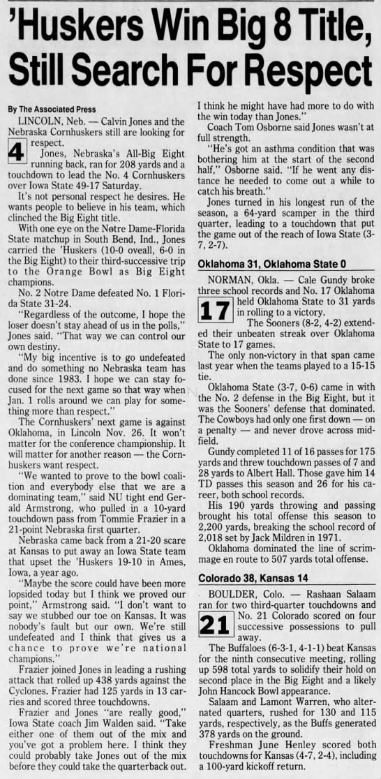 1993 Nebraska-Iowa State football AP - 
