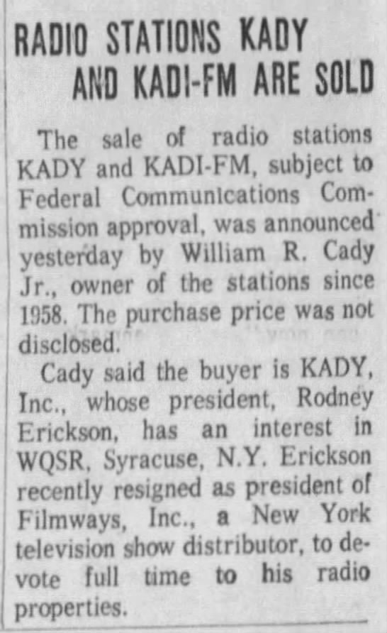 Radio Stations KADY And KADI-FM Are Sold - 