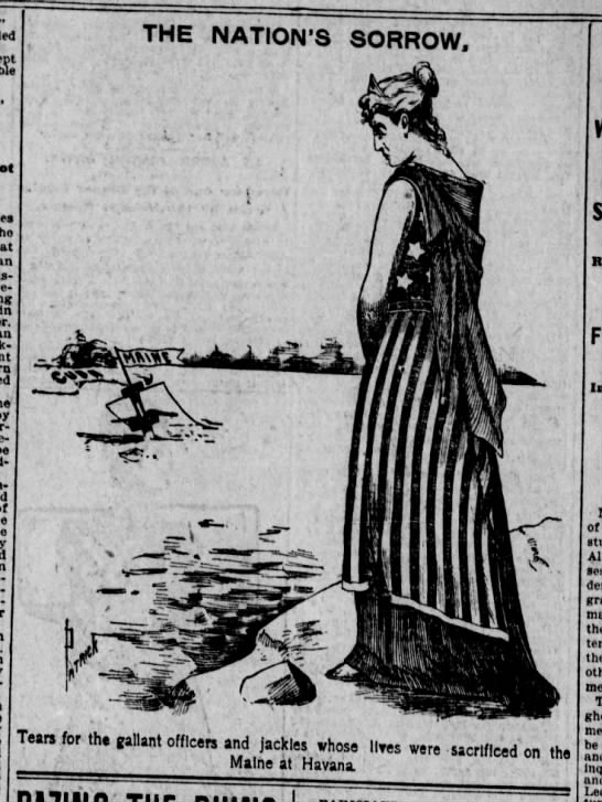 "The Nation's Sorrow": Political cartoon about sinking of the Maine - 