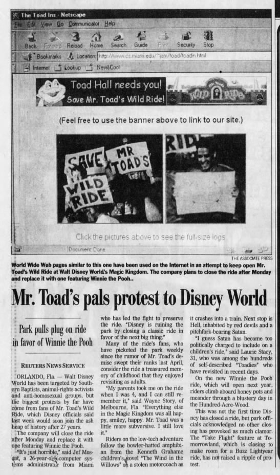 Mr. Toad's pals protest to Disney World - 