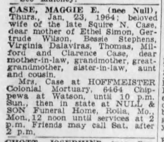 CASE, Maggie E. (nee Null) Obituary - 