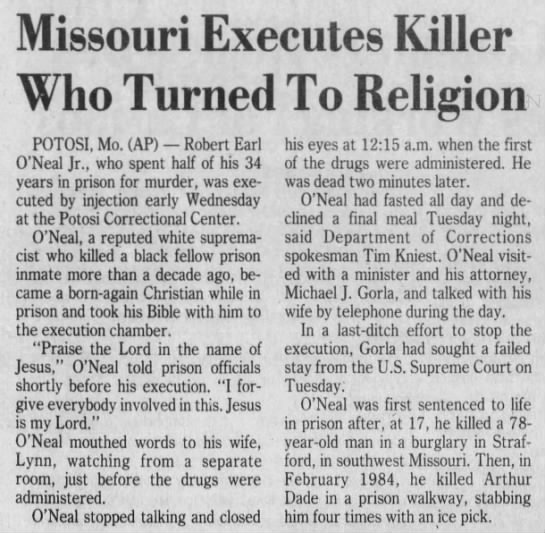 Missouri Executes Killer Who Turned To Religion - 