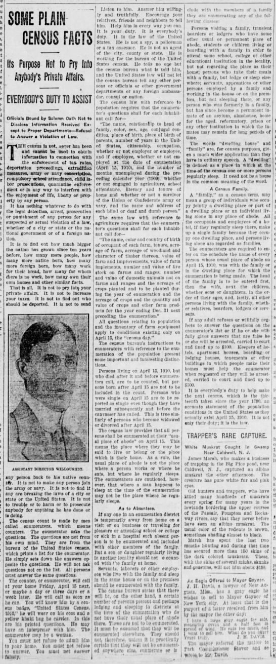 "Some Plain Census Facts" about the 1910 census; Meant to reassure readers about taking the census - 