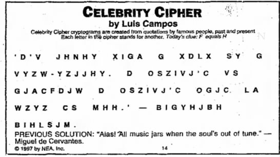 Celebrity Cipher puzzle March 1997 (solution next day)