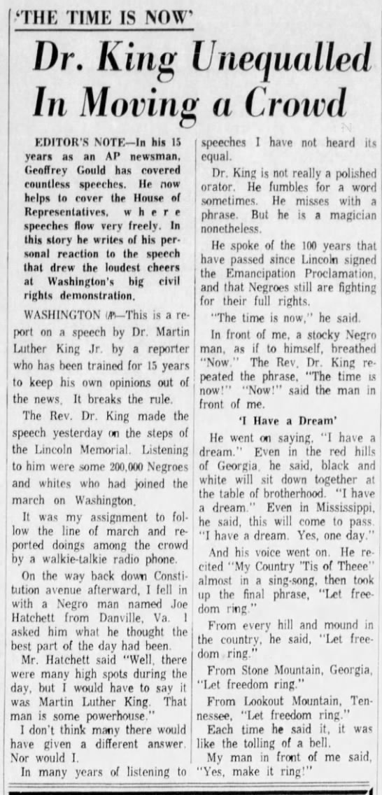 Editorial on Martin Luther King Jr.'s "I have a dream" speech, 1963 - 