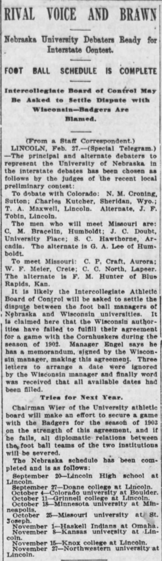 1902 schedule dispute with Wisconsin - 