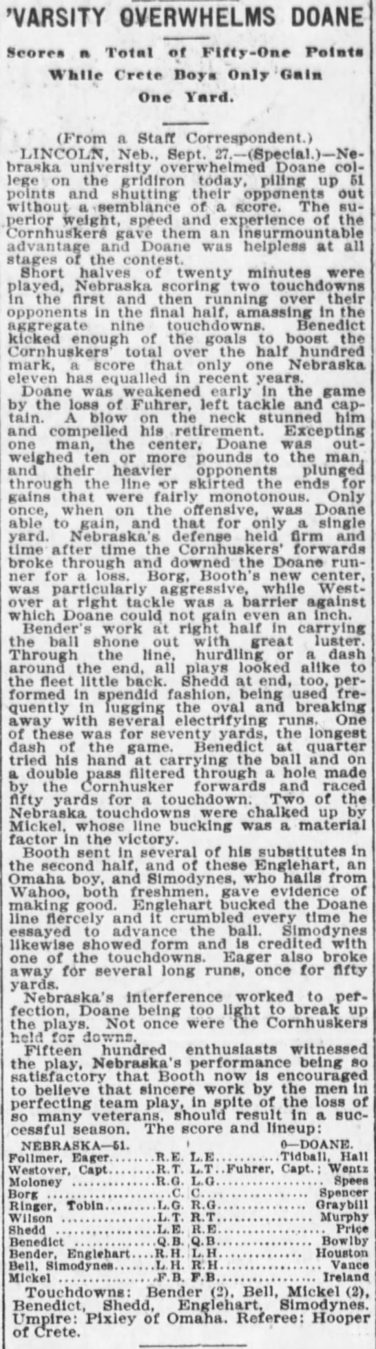 1902 Nebraska vs Doane football - 
