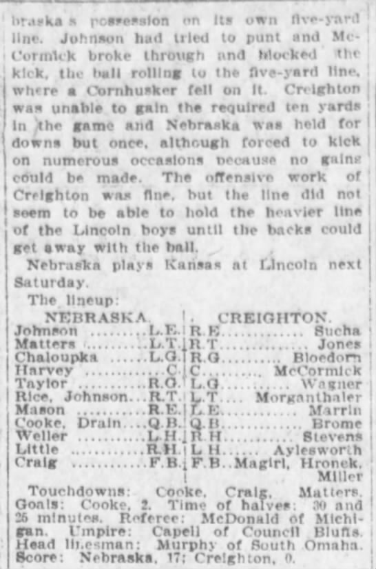 1906 Nebraska-Creighton football, part 2 - 