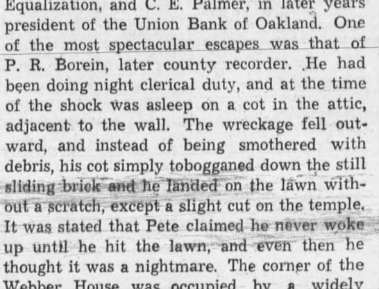 P.R. Borein survives 1868 earthquake - 