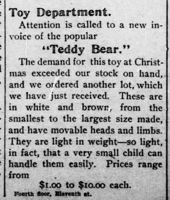 Teddy bear ad, 1906 - 