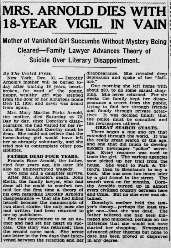 Dorothy Arnold - The Pittsburgh Press (Pittsburgh, PA) - Dec 31, 1928 - Mon - Page 11 - 