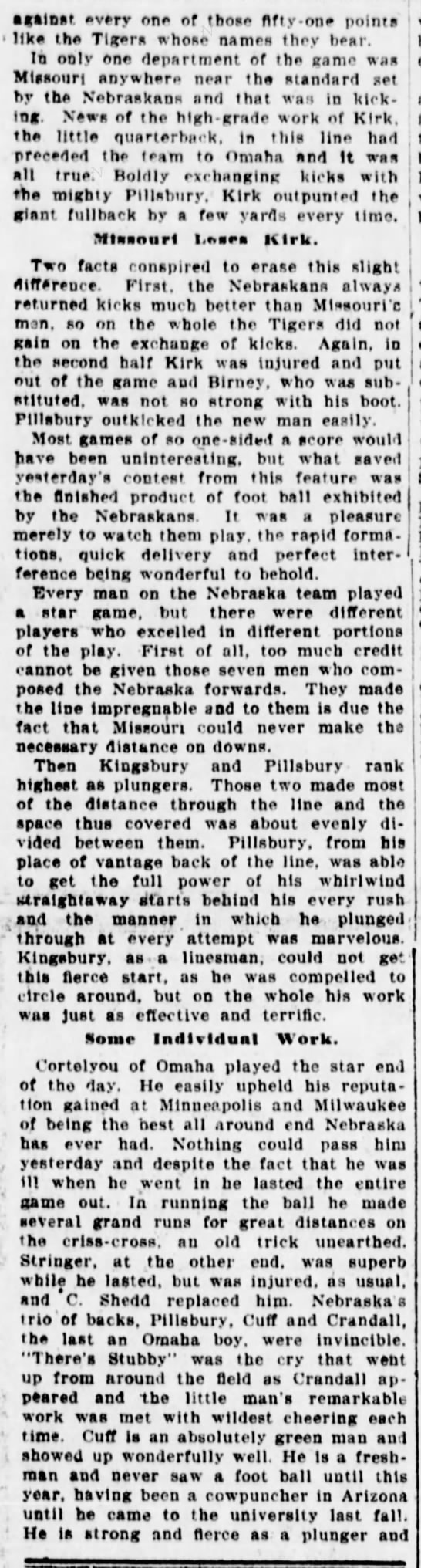 1901 Nebraska-Missouri football, part 2 - 